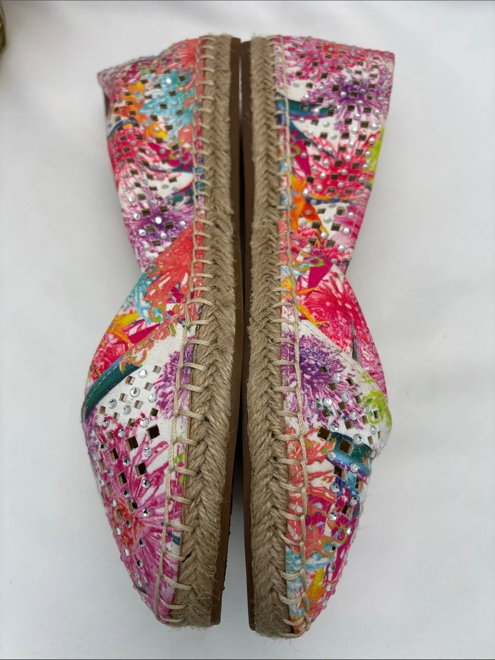 Gianni Bini Multicolor Floral Rhinestone Espadrille Flats Women’s 8 #347
